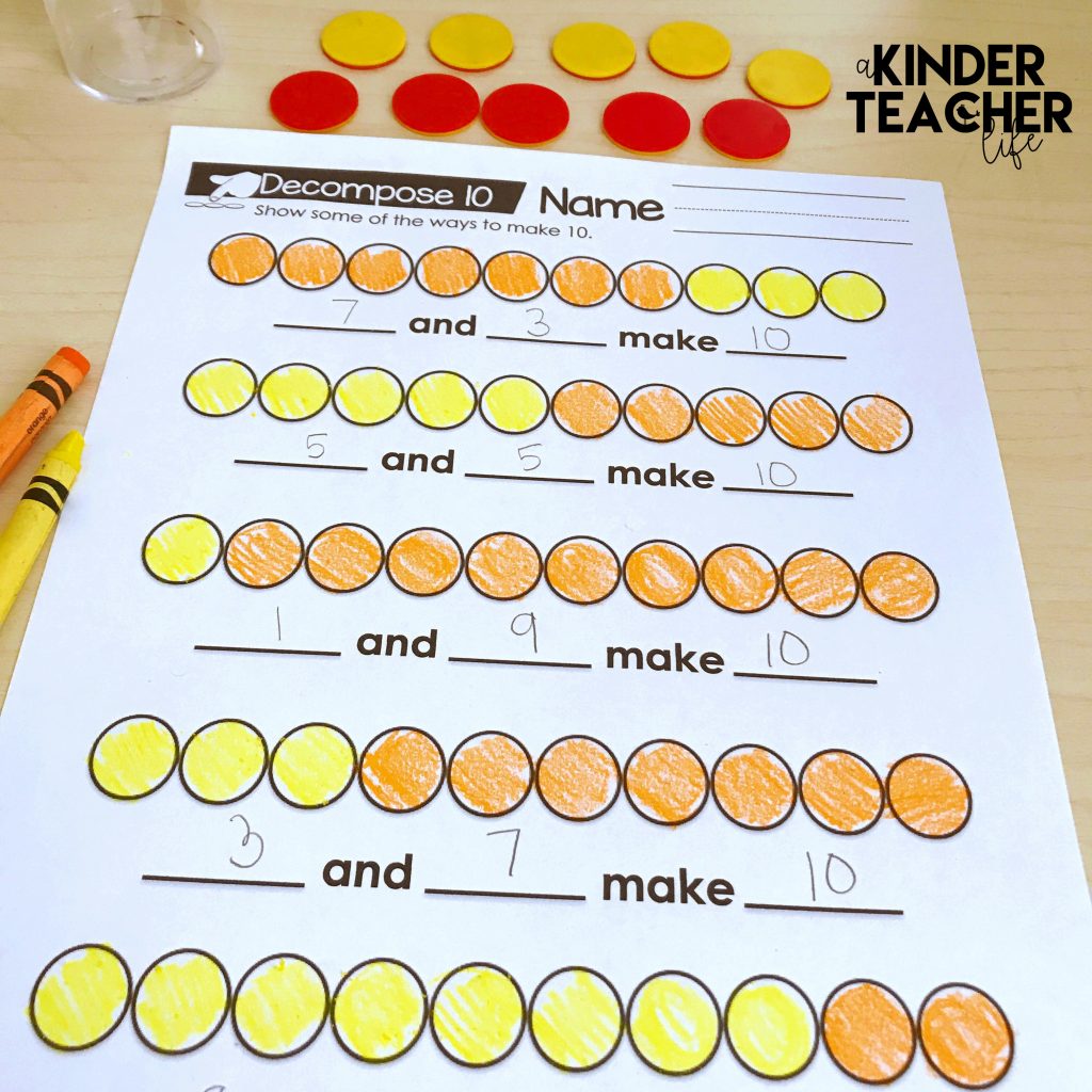 Decomposing Numbers Math Center Games A Kinderteacher Life