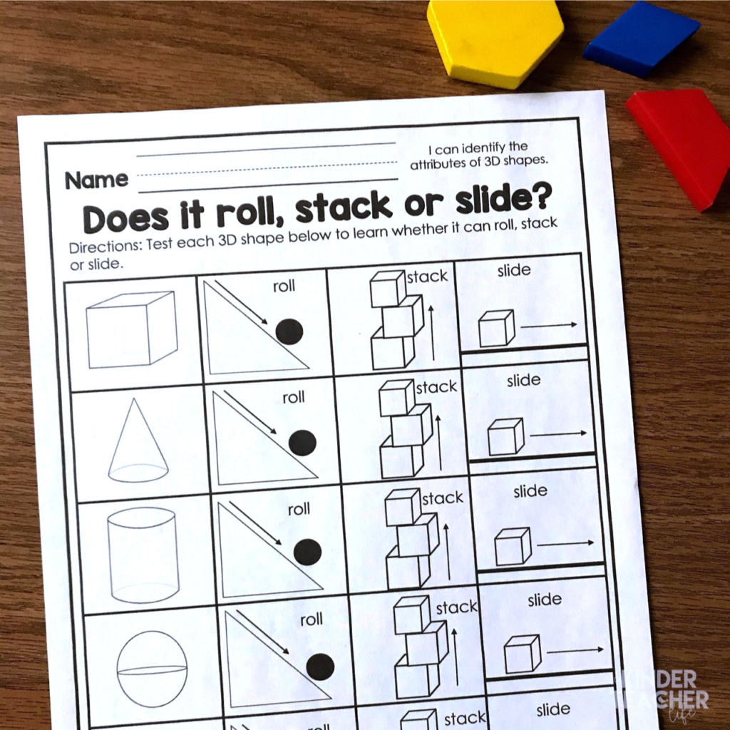 3d Shapes Roll Slide Stack Worksheet