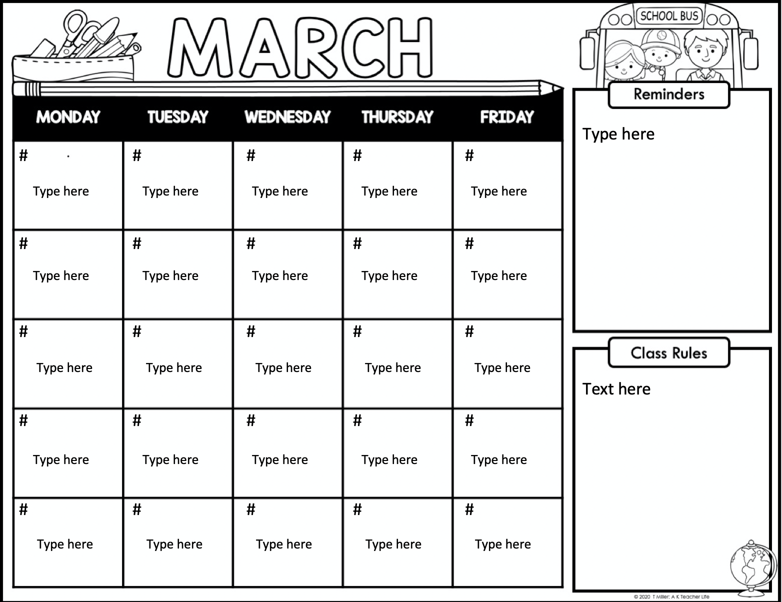 Free Editable Monthly Class Calendars A Kinderteacher Life