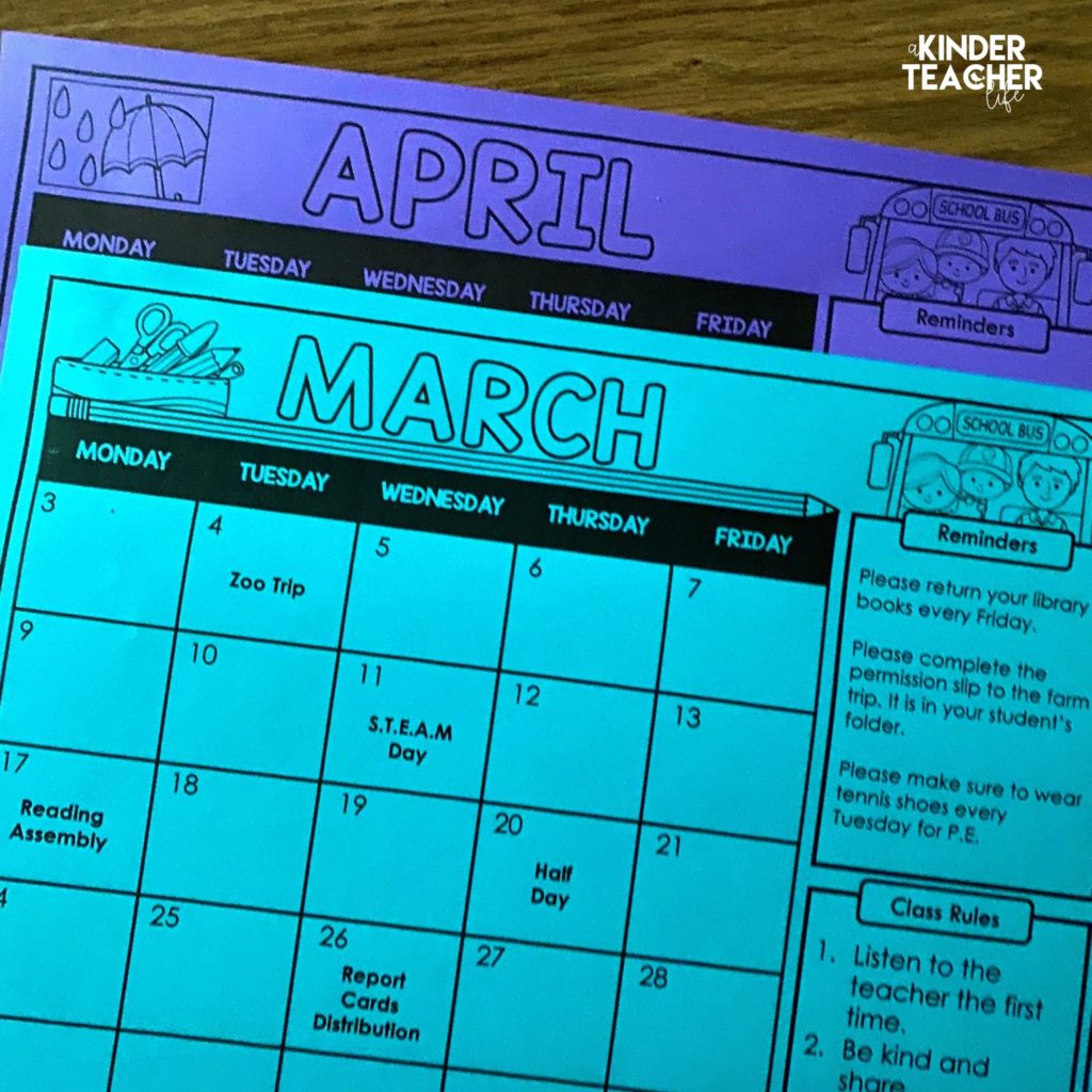 Free Editable Monthly Class Calendars A Kinderteacher Life