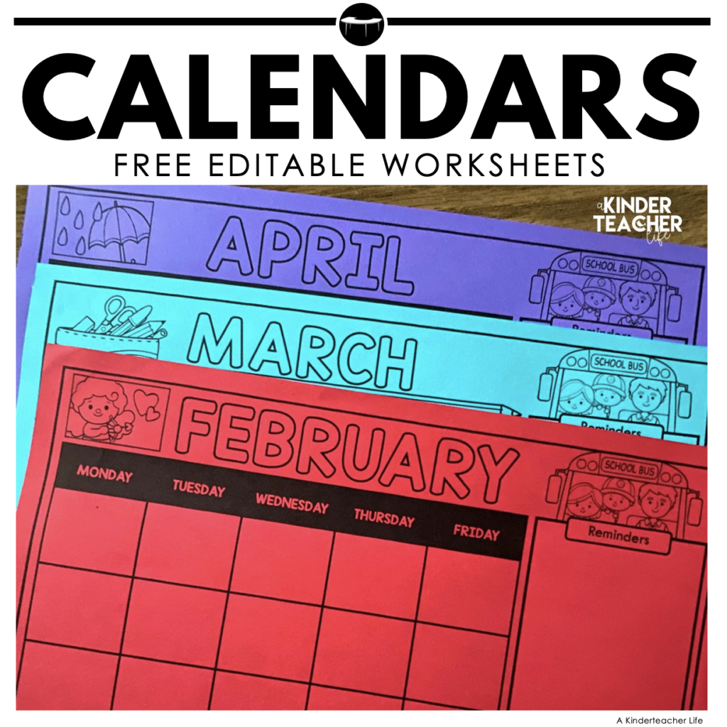 Free Editable Monthly Class Calendars - A Kinderteacher Life